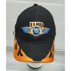 Elko Nevada 2005 Motorcycle Flames Black & Orange Cap Hat Adjustable